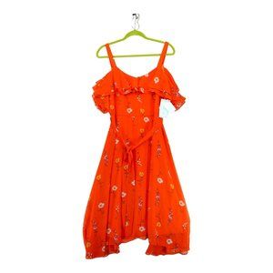 NWT Bleecker 126 Womens Floral Flare Party Dress Spaghetti Strap‎ Orange SZ 14